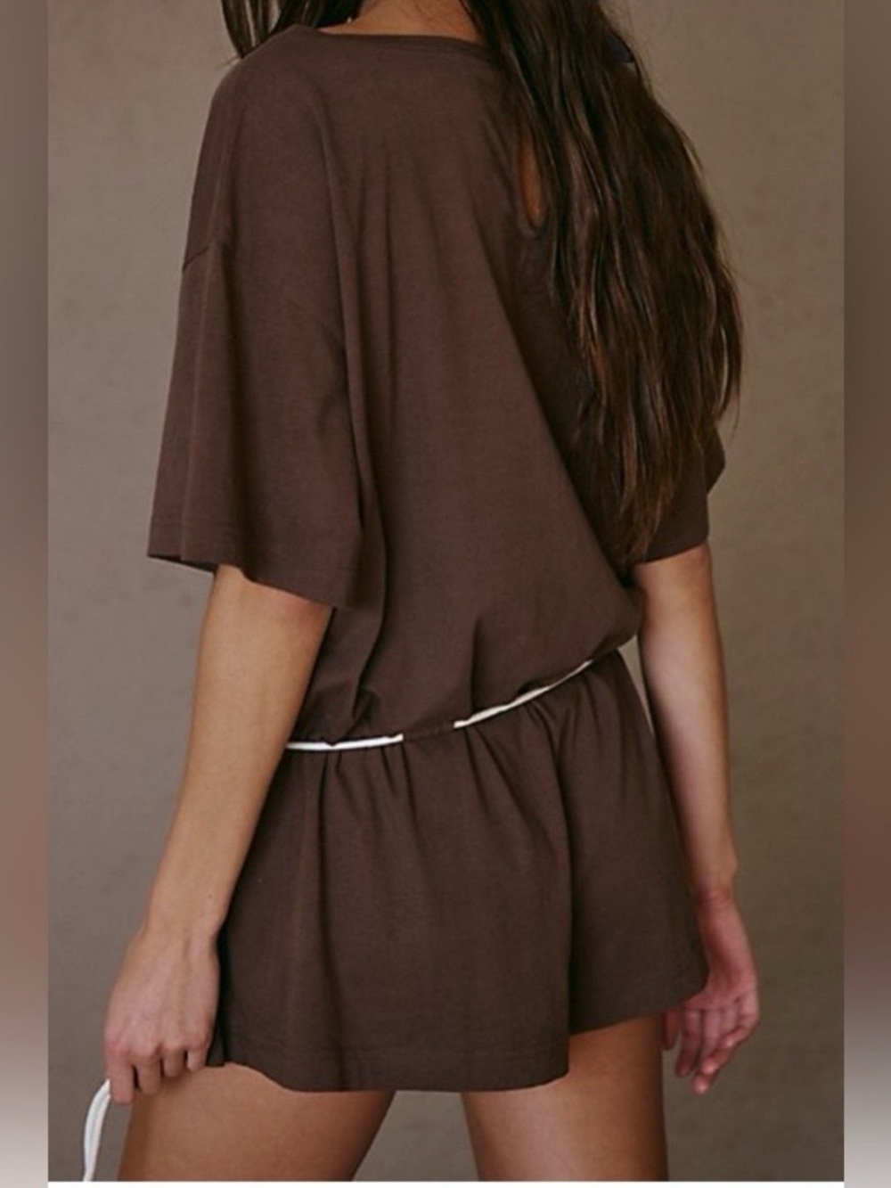 Free People/ Free-est Relaxed Fit Tee Silhouette Romper Monet Brown Size Small - Picture 4 of 8